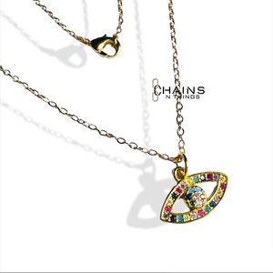 Eye Necklace Colorful Zircon gold plated no fade 15.5" cable chain summer girls